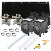 2 FLOJET PUMP KIT WITH METAL BRACKET, 2 QCD CONNECTORS, (2) 60" TUBING, (1) 12" TUBING, 2 CO2 FITTINGS, AND 6 STEPLESS CLAMPS