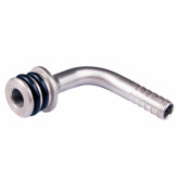 1/4 BARB 90 DEGREE ELBOW WITH FLANGE AND DOUBLE 3/8 O-RINGS BARGUN FITTING SS