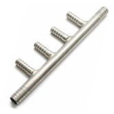3/8 BARB STRAIGHT MANIFOLD WITH (4) 1/4 BARB OUTLETS SS